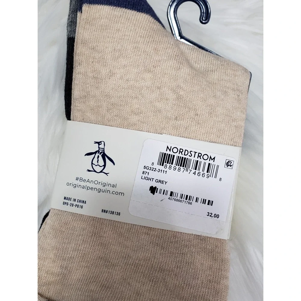 NEW An Original Penguin Mens Crew‎ Socks Pack of 3 (8-13) beige navy blue